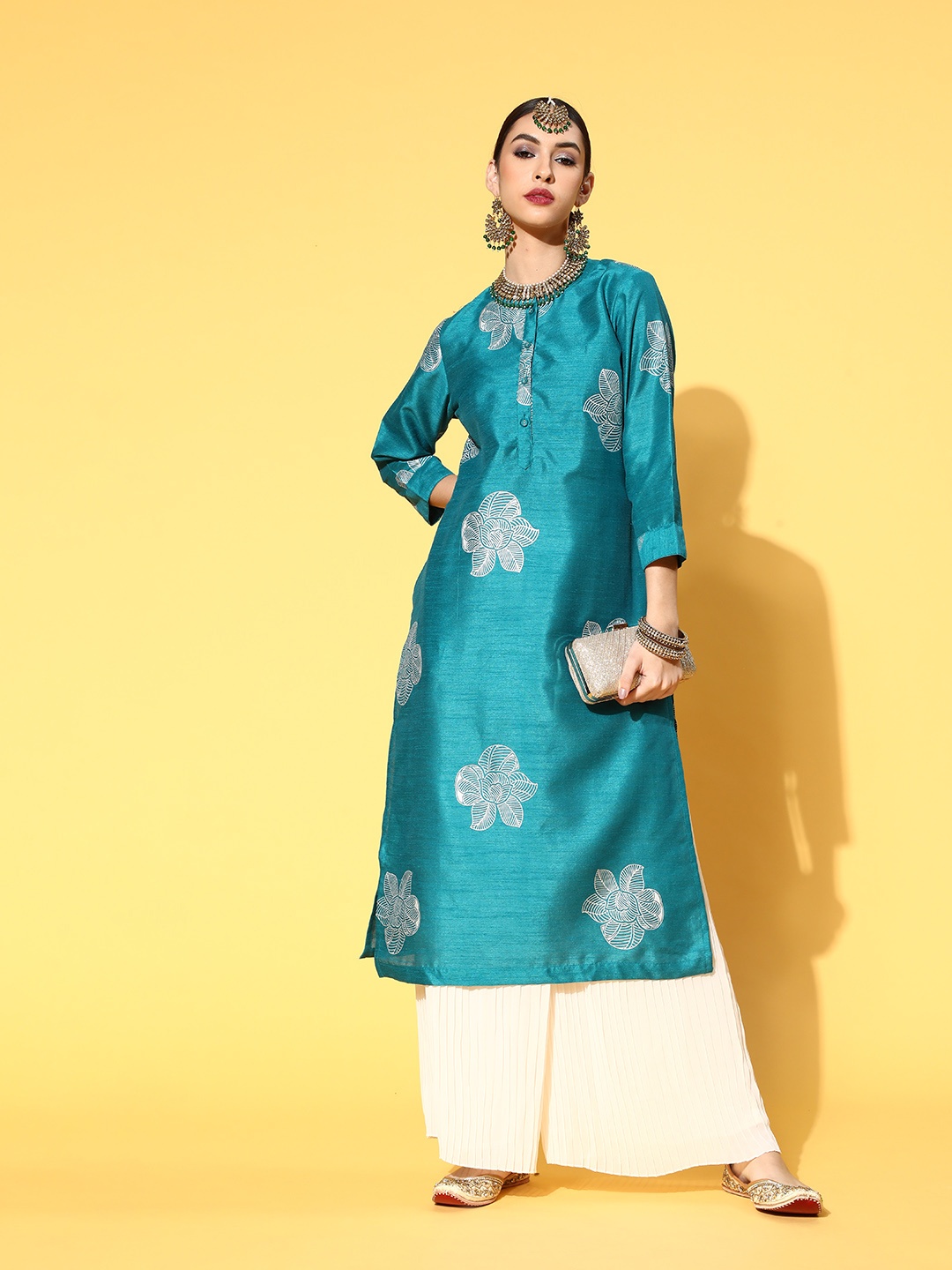 

Sangria Women Blue & Silver Floral Print Kurta
