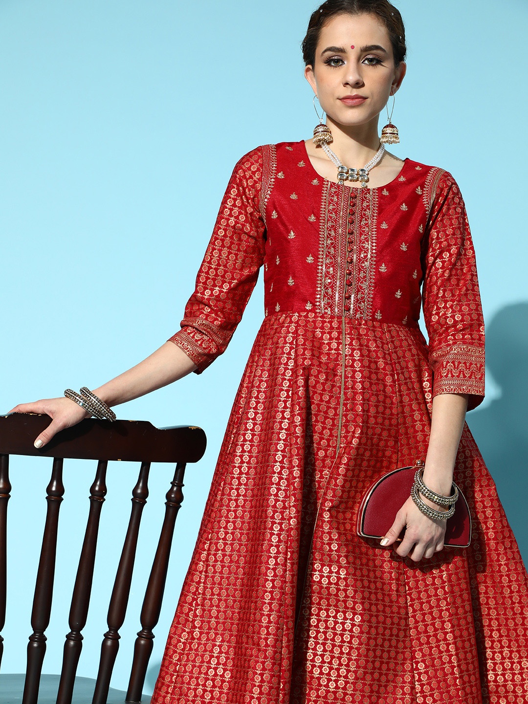 

Sangria Gorgeous Red Polyester Festive Gown Kurta