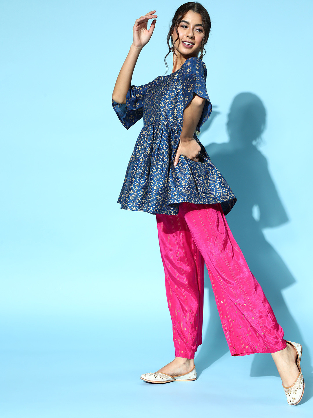 

Sangria Women Stunning Blue Ethnic Motifs Top