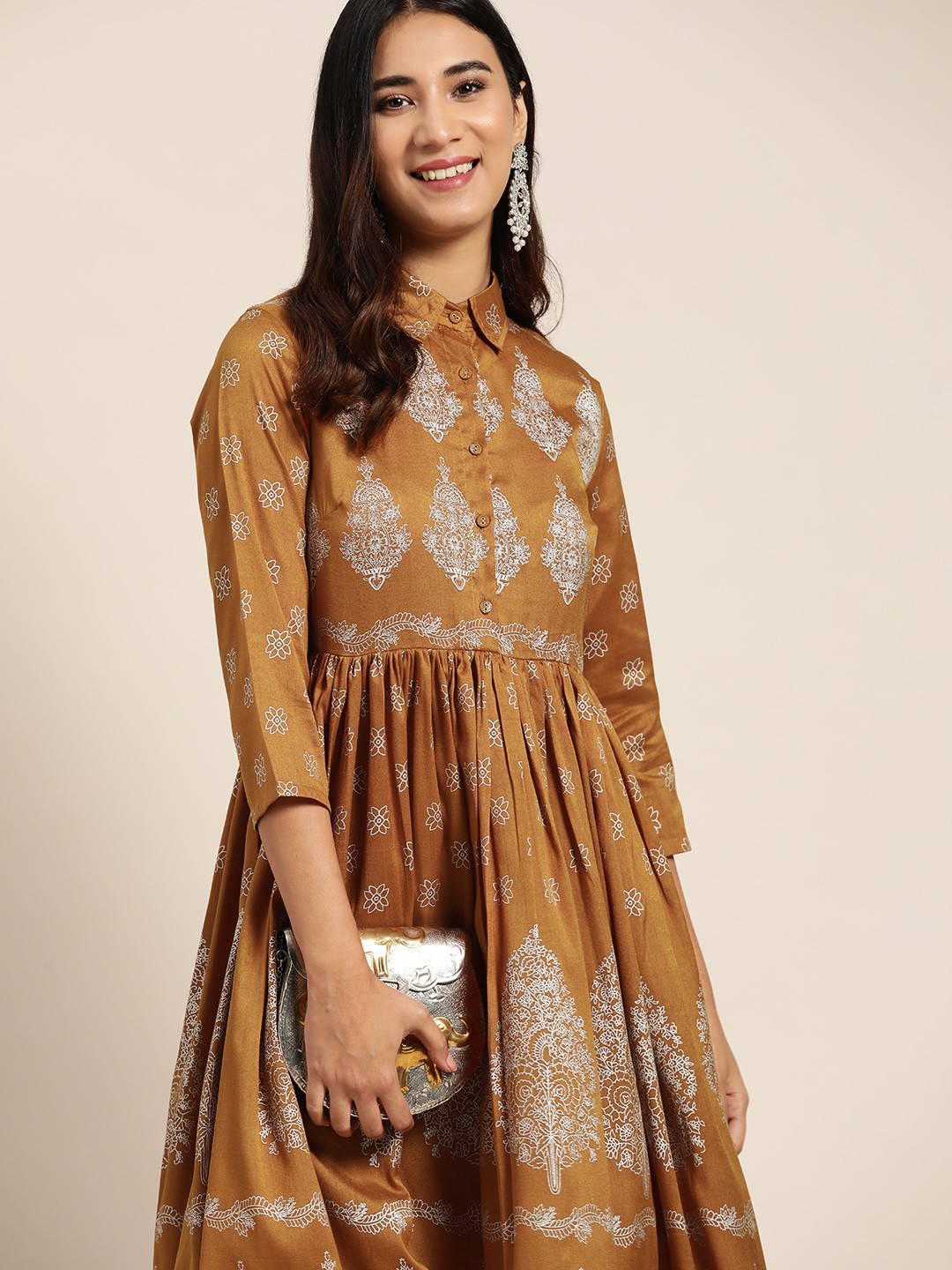 

Sangria Women Mustard Ethnic Motifs Dress