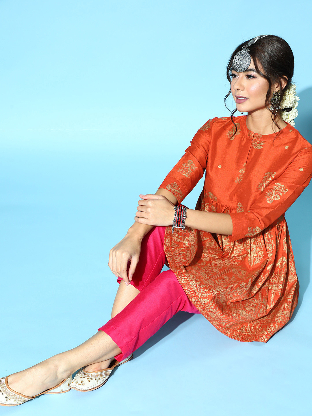 

Sangria Women Bright Orange Ethnic Motifs Top
