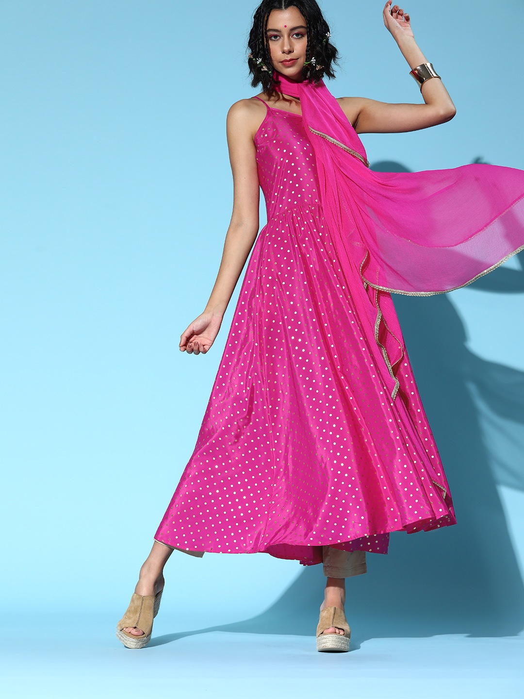 

Sangria Pretty Pink Polyester Kurta