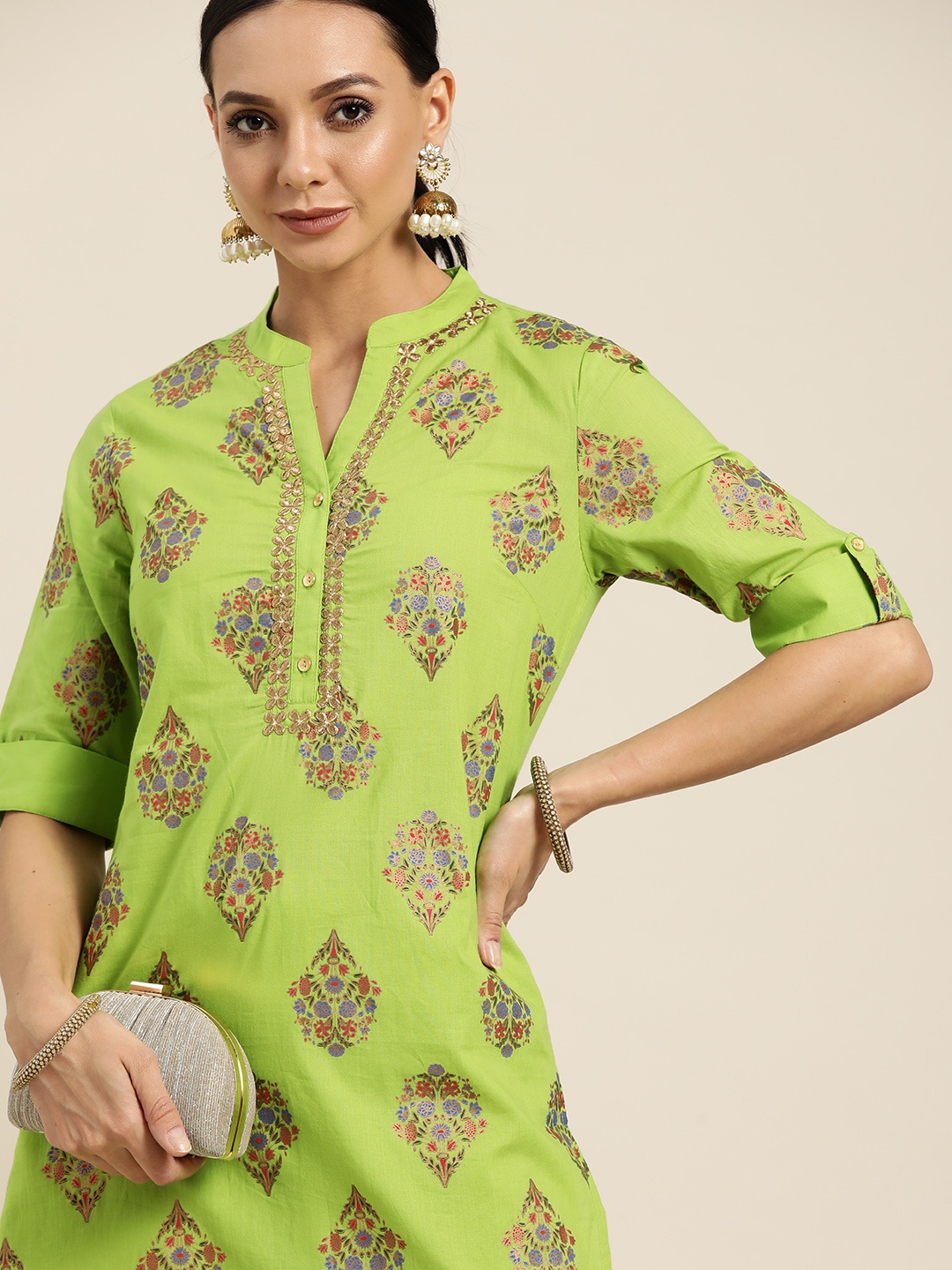 

Sangria Women Green Pure Cotton Ethnic Motifs Printed Regular Kurta with Trousers