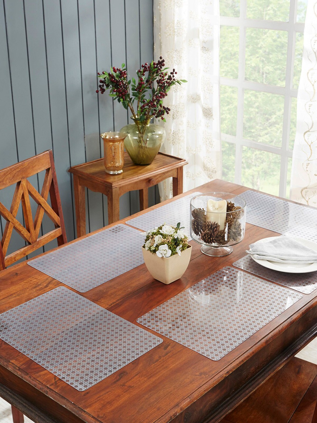 

OBSESSIONS Set Of 6 Silver-Toned & Transparent Geometric Table Placemats