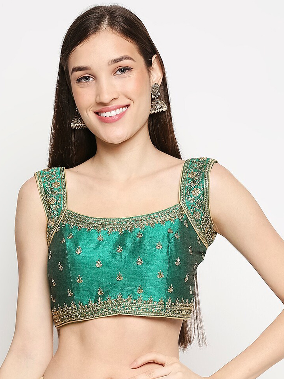 

SALWAR STUDIO Green Padded Embroidered Readymade Saree Blouse