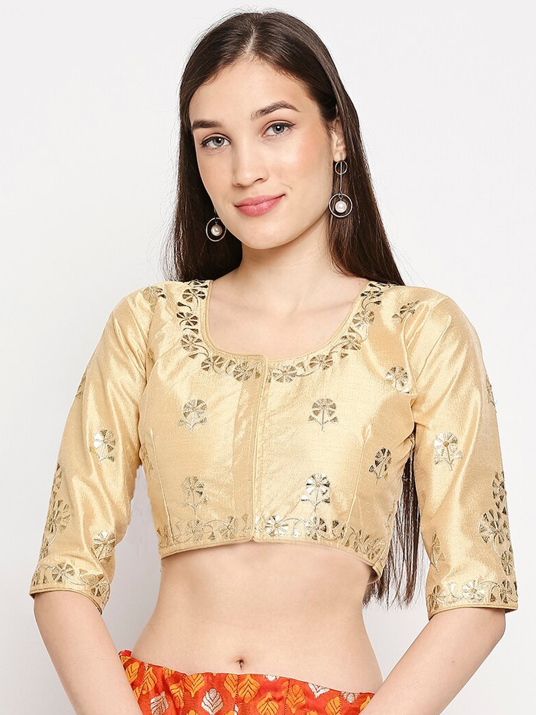 

SALWAR STUDIO Gold-Coloured Embroidered Readymade Saree Blouse