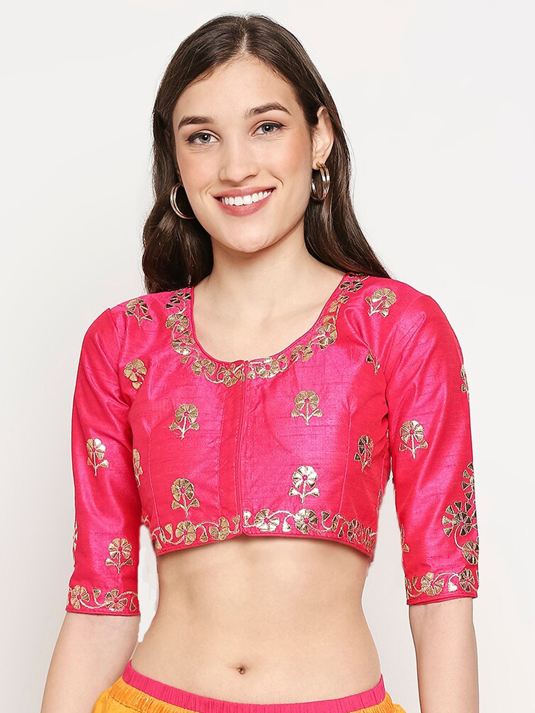 

SALWAR STUDIO Pink Embroidered Readymade Saree Blouse