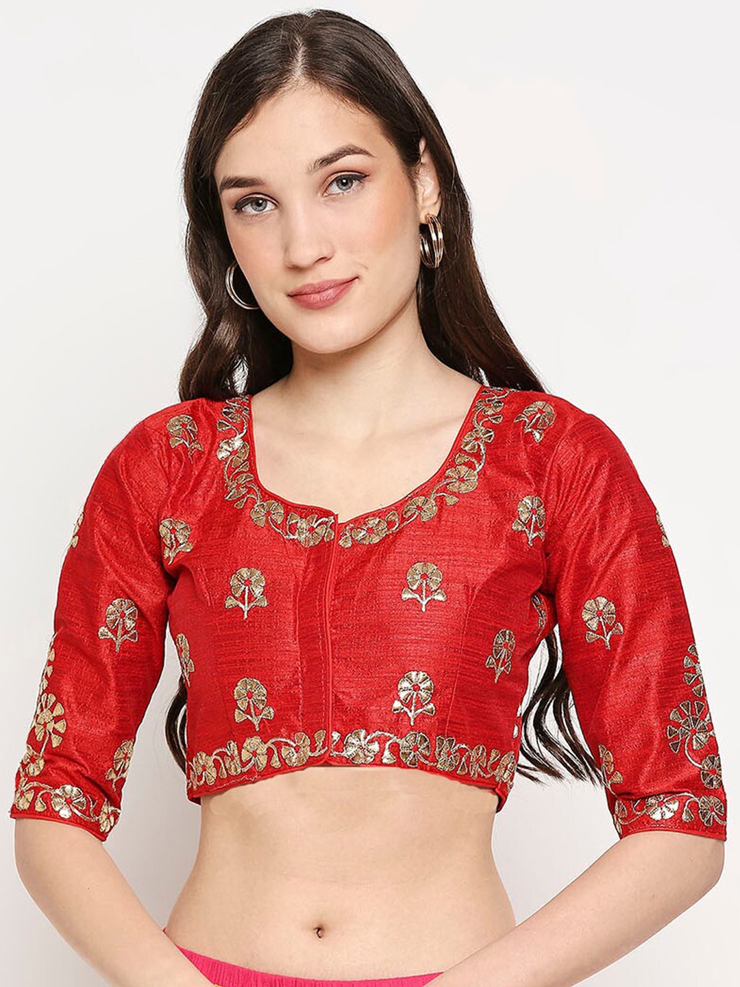 

SALWAR STUDIO Maroon Embellished Readymade Saree Blouse