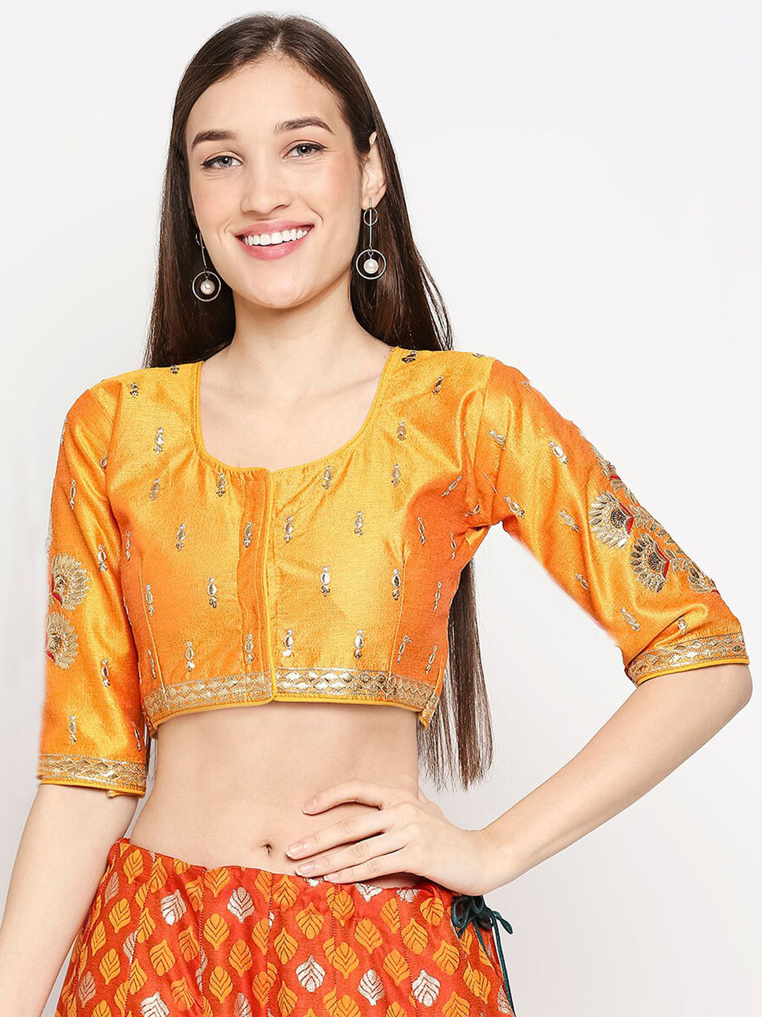 

SALWAR STUDIO Yellow & Gold-Coloured Embroidered Readymade Saree Blouse