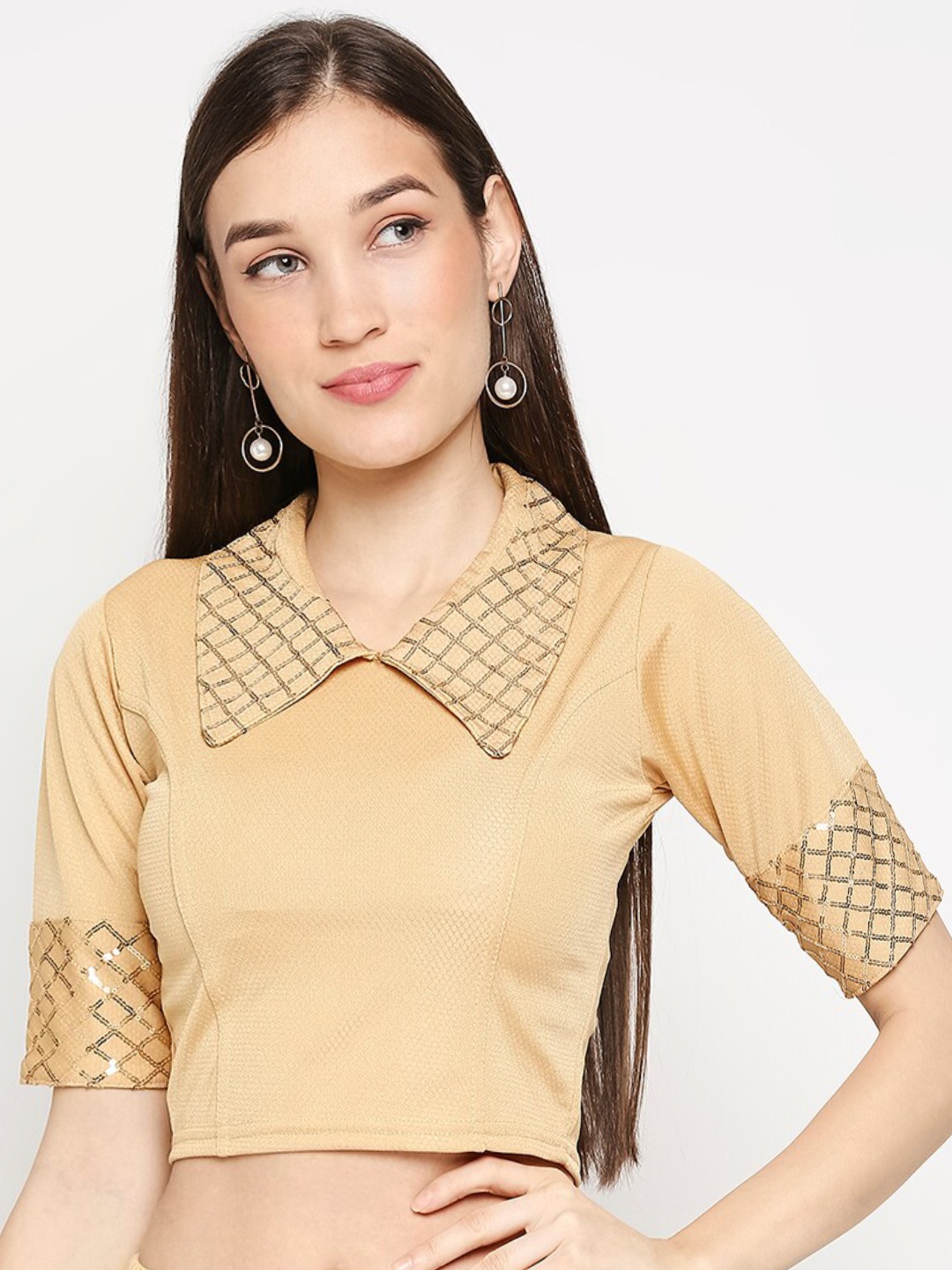 

SALWAR STUDIO Gold-Toned Solid Stretchable Readymade Saree Blouse