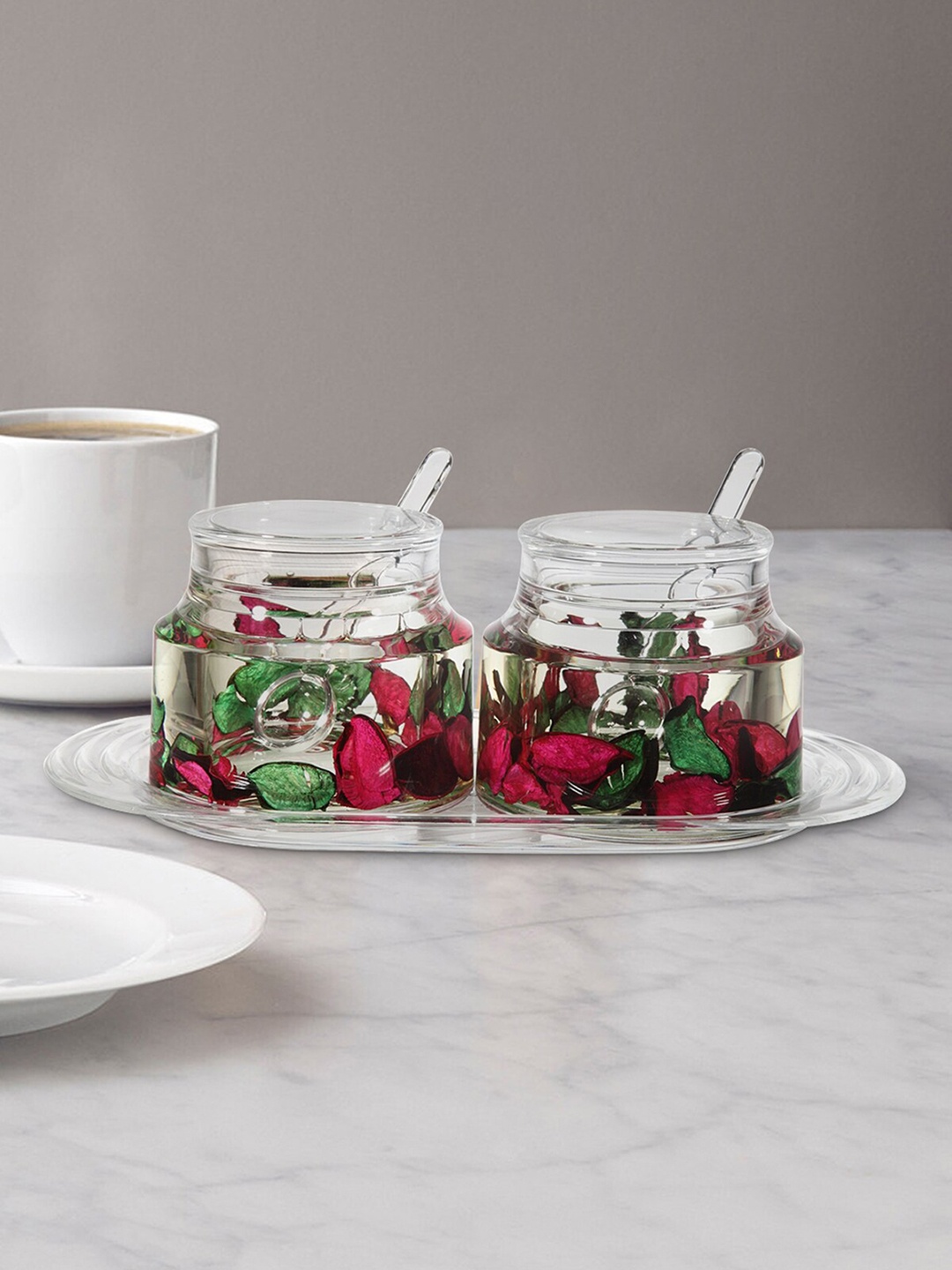 

OBSESSIONS Pink & Green Acrylic Sugar Jar With Tray