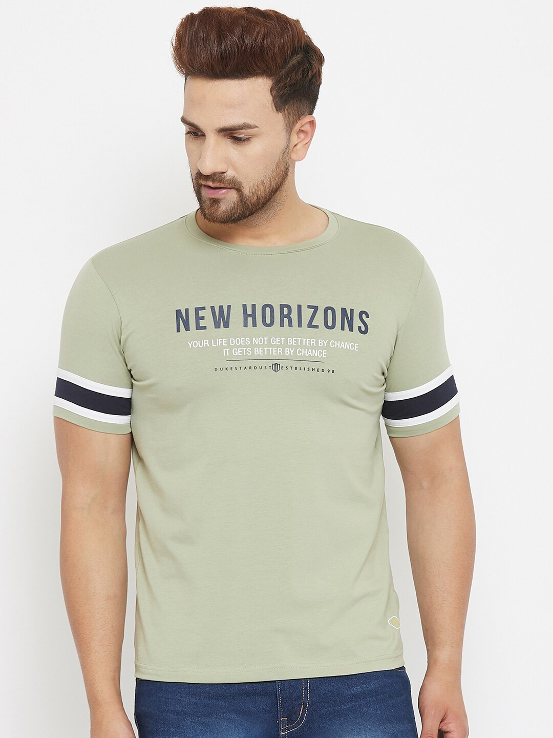

Duke Men Green Typography Printed Slim Fit T-shirt