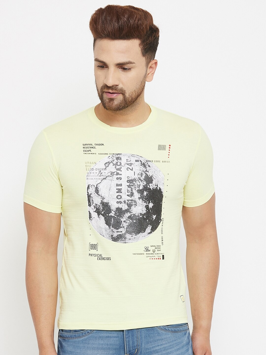 

Duke Men Yellow Printed Slim Fit T-shirt