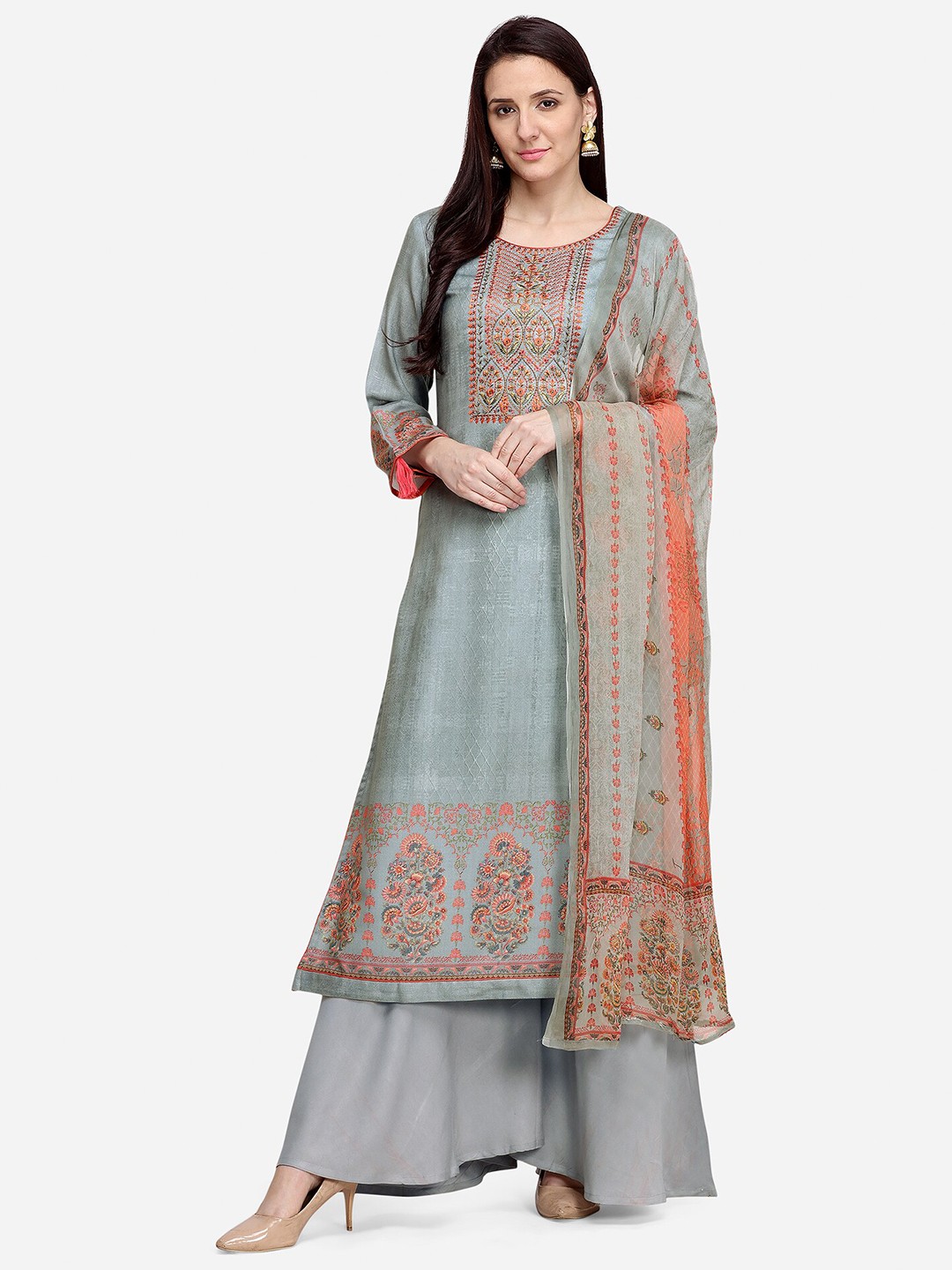 

Stylee LIFESTYLE Grey Embroidered Unstitched Dress Material