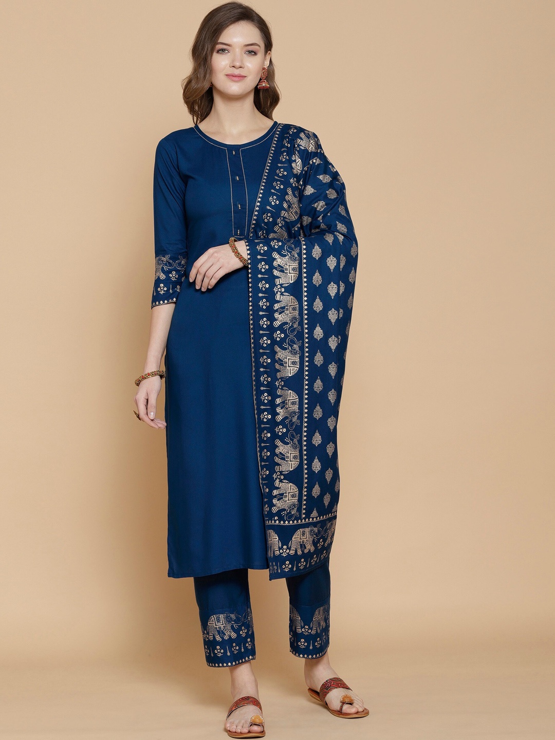 

KALINI Women Blue Kurta with Trousers & With Dupatta