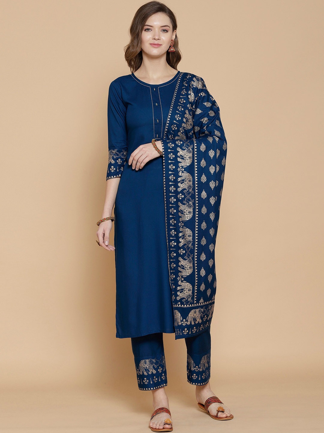 

KALINI Women Blue Ethnic Motifs Kurta with Trousers & With Dupatta