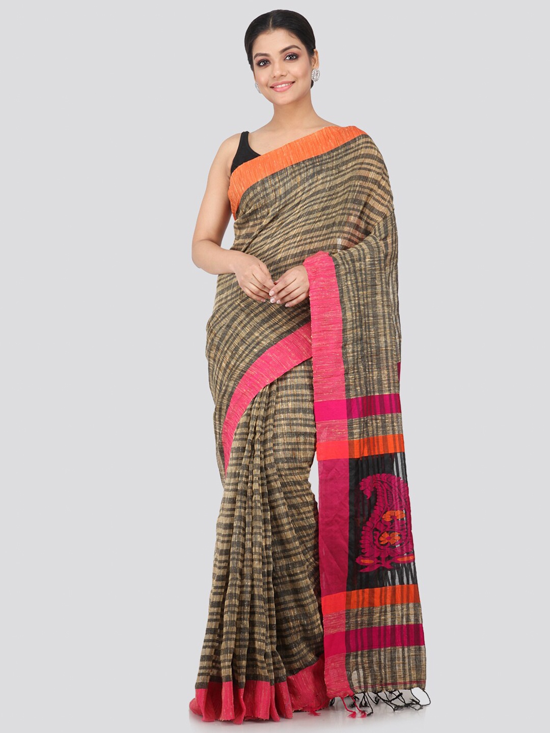 

PinkLoom Multicoloured Woven Design Handloom Sustainable Saree, Multi