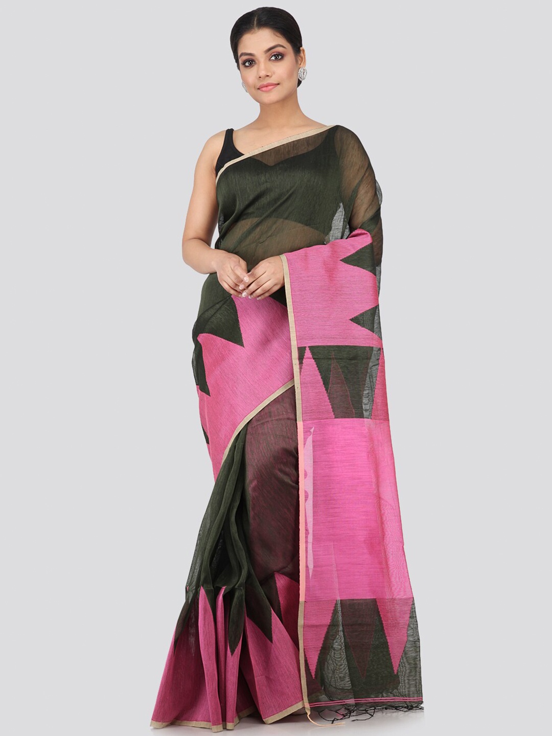 

PinkLoom Black & Purple Woven Design Linen Blend Handloom Sustainable Saree