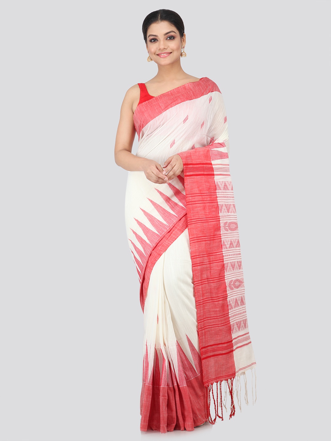 

PinkLoom White & Red Woven Design Pure Cotton Sustainable Saree