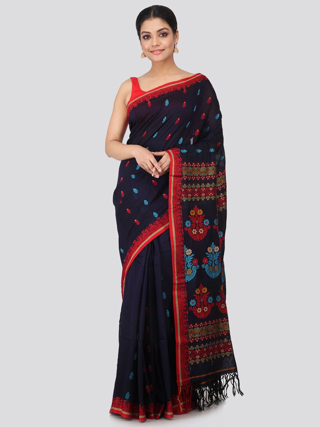 

PinkLoom Black & Red Pure Cotton Sustainable Saree