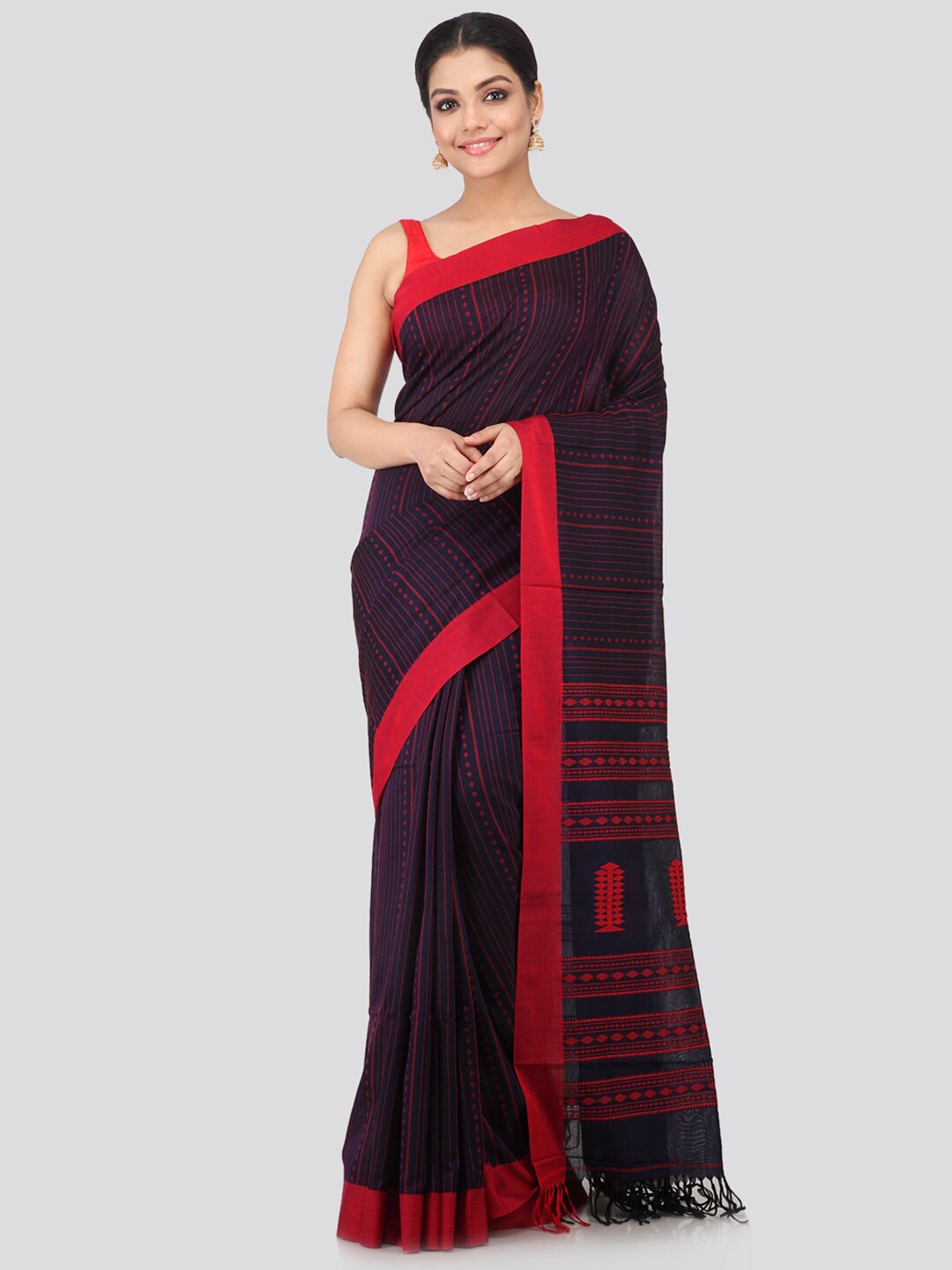 

PinkLoom Blue & Red Pure Cotton Handloom Saree