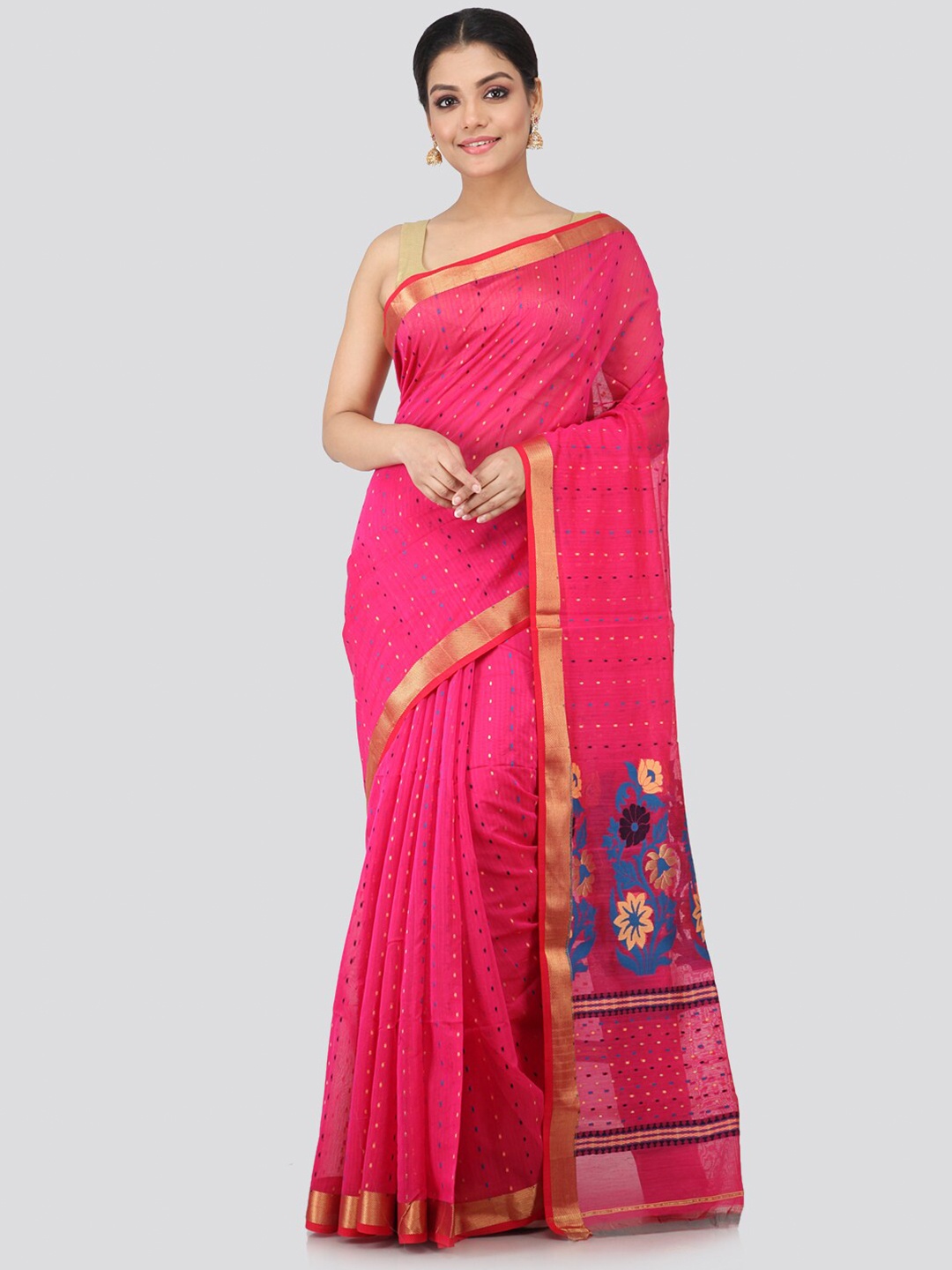 

PinkLoom Pink & Blue Woven Design Handloom Sustainable Saree