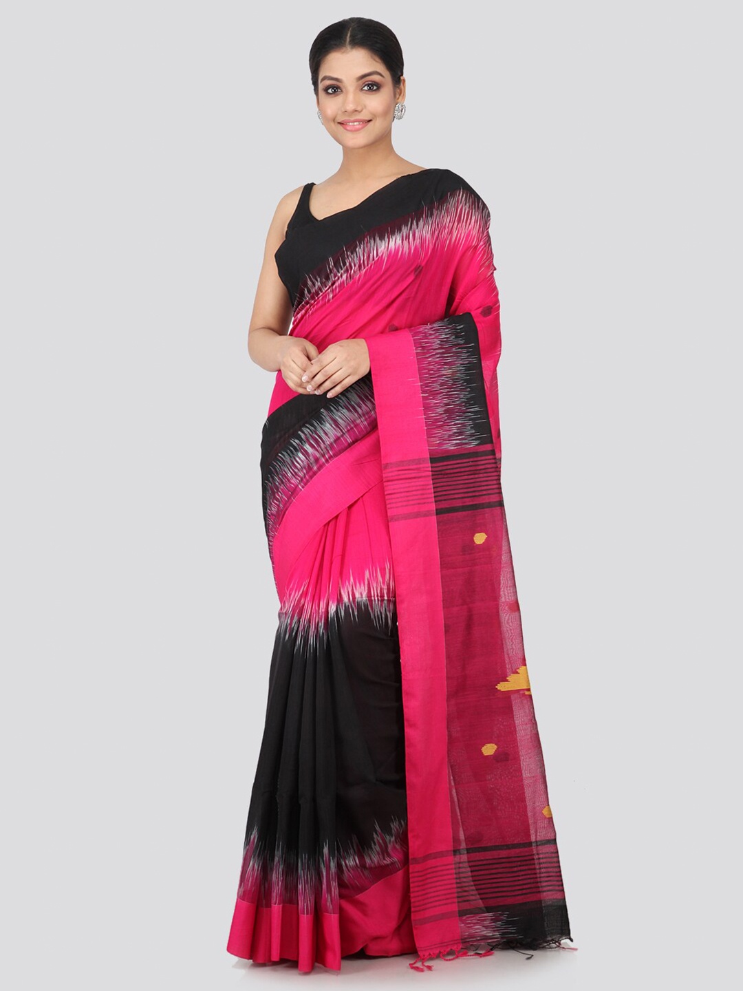 

PinkLoom Multicoloured Geometric Woven Design Handloom Sustainable Saree, Multi