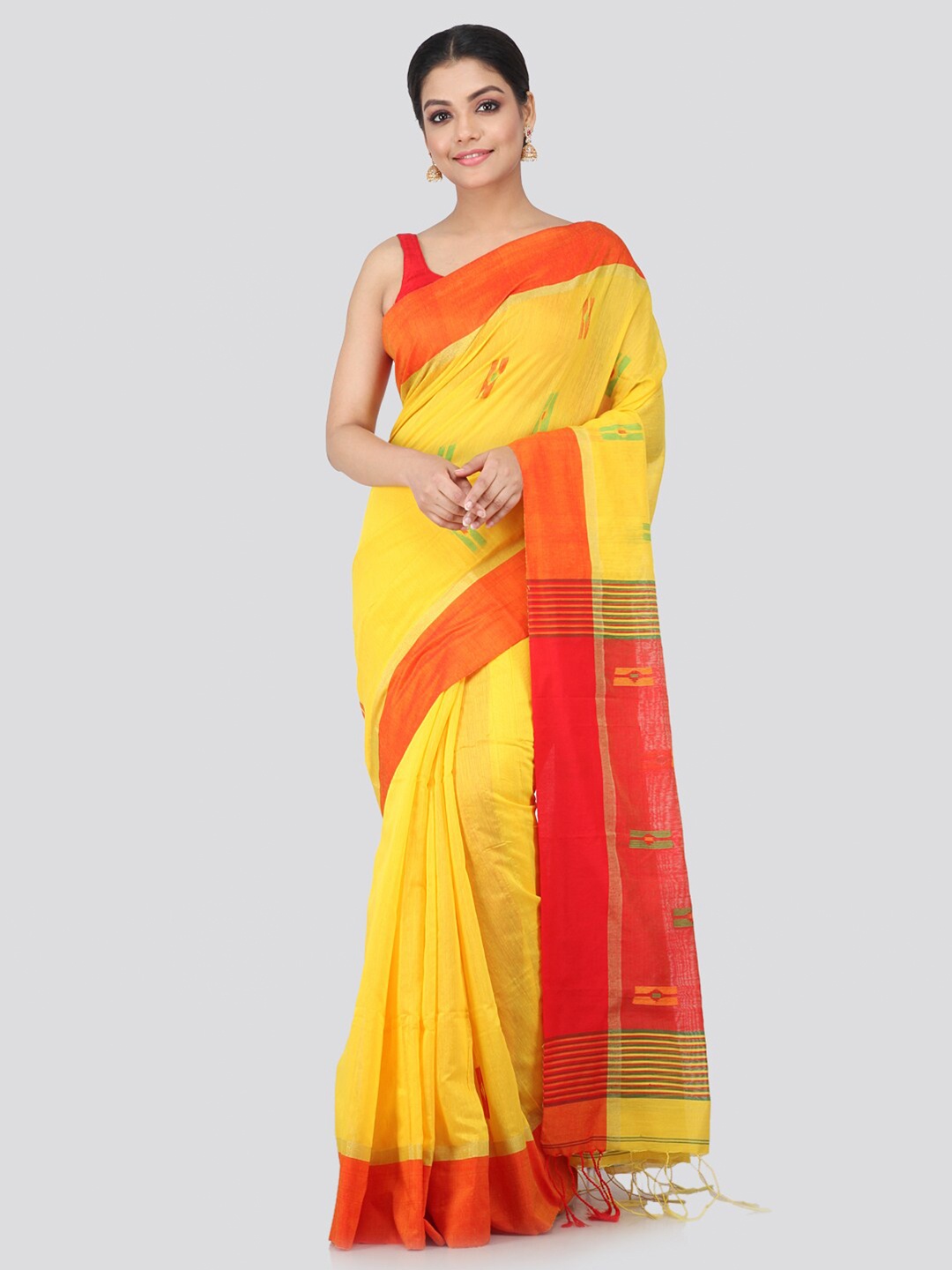 

PinkLoom Yellow & Orange Ethnic Motifs Woven Design Handloom Sustainable Saree