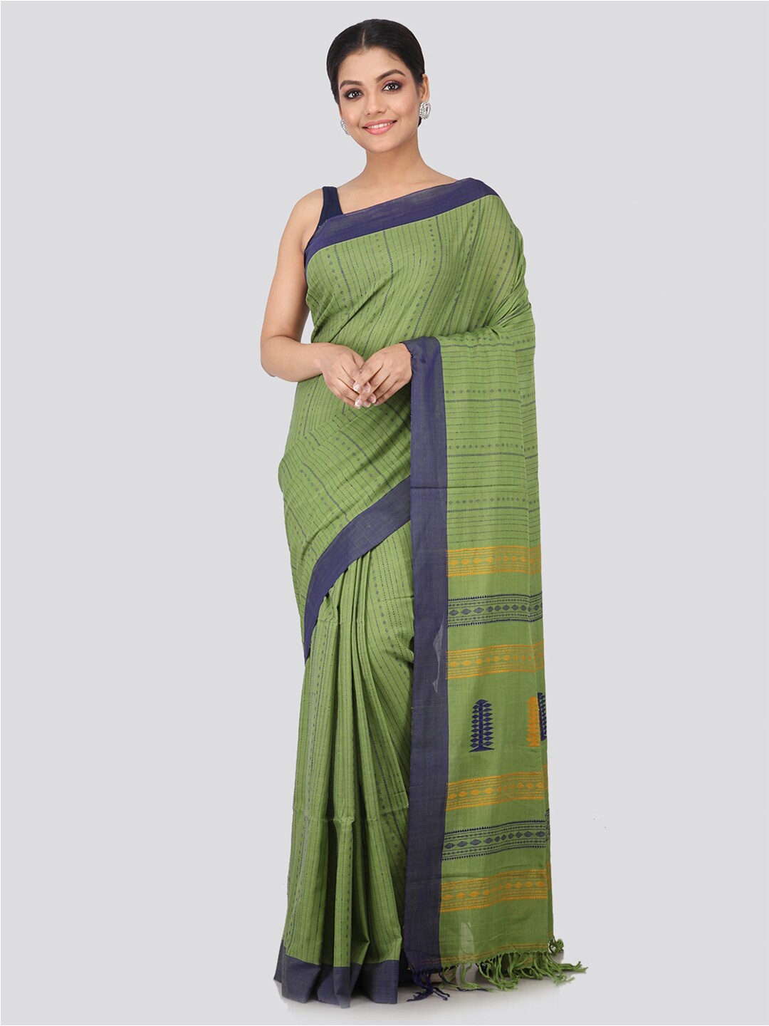 

PinkLoom Green & Blue Woven Design Pure Cotton Handloom Sustainable Saree