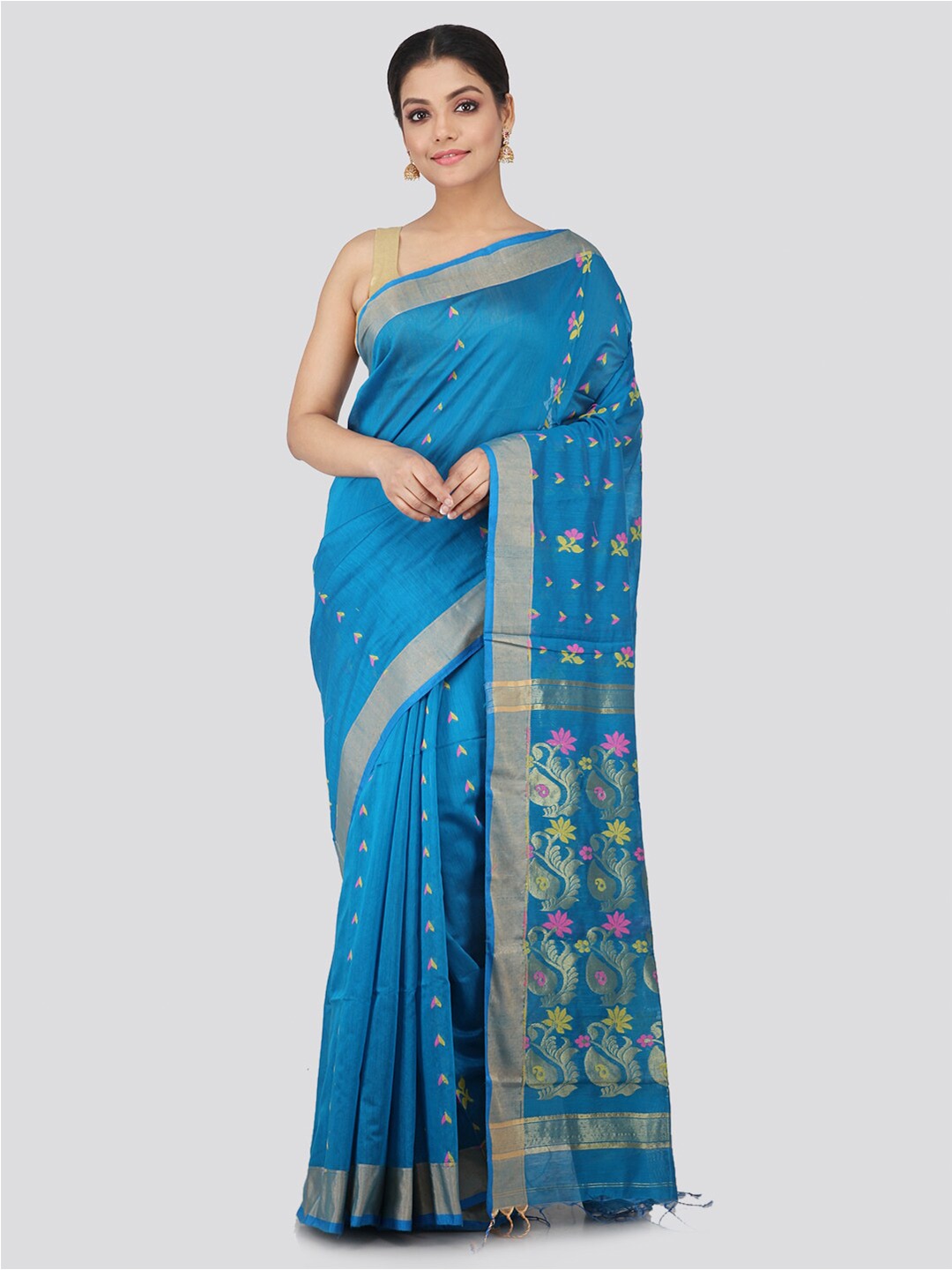 

PinkLoom Blue & Yellow Woven Design Saree