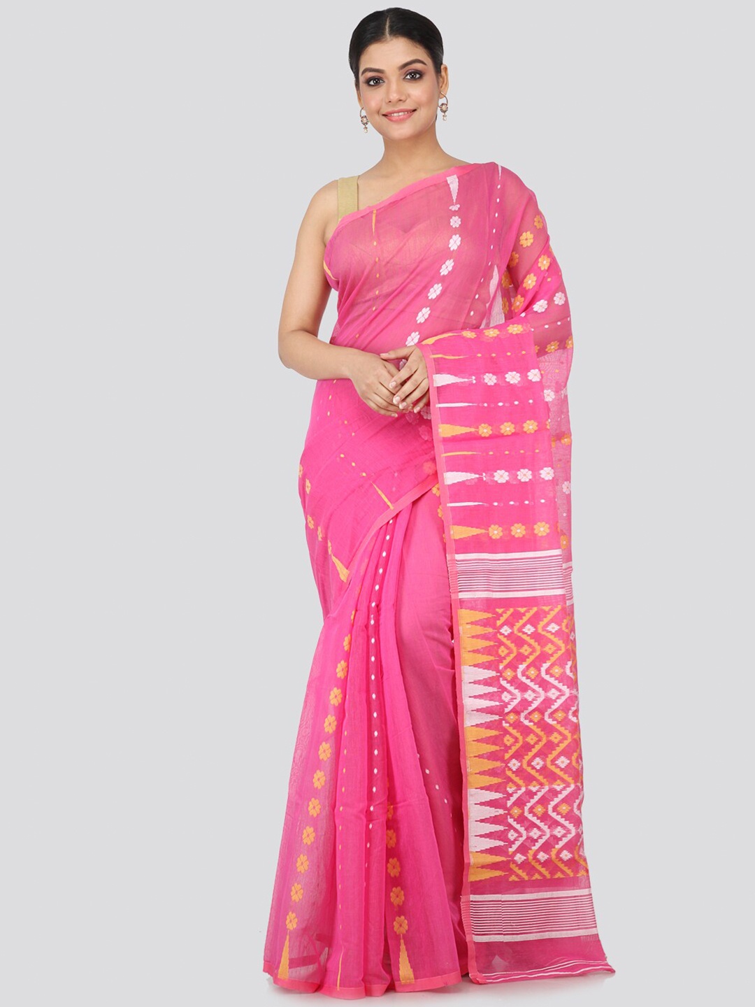 

PinkLoom Pink Woven Design Silk Cotton Jamdani Saree