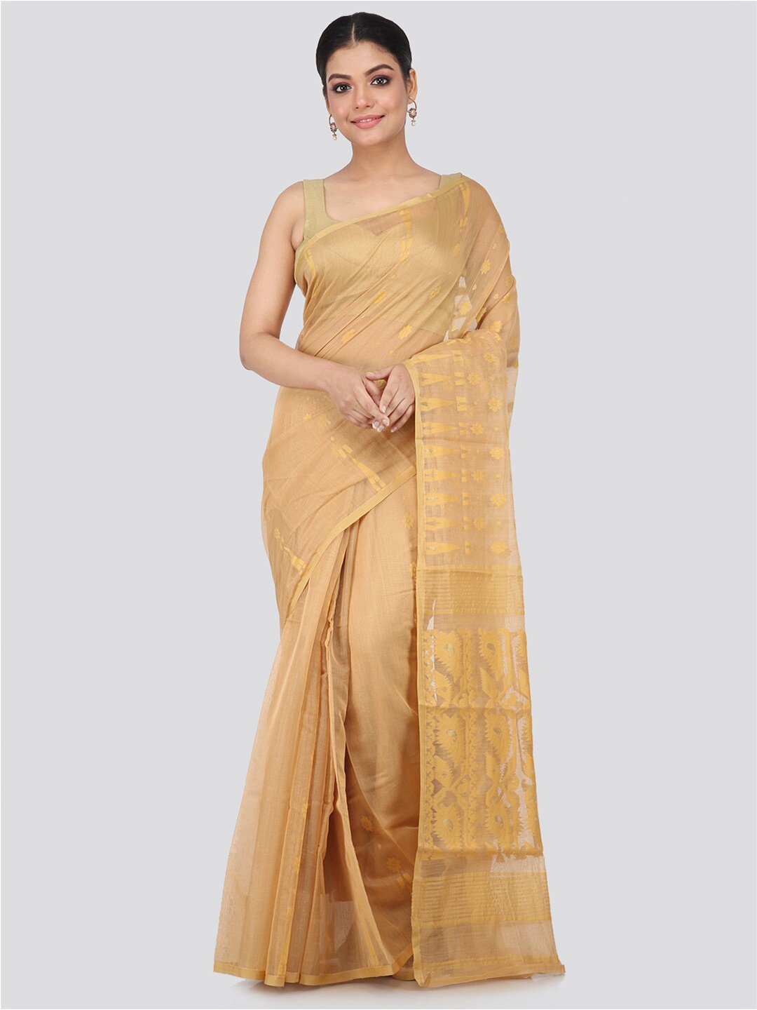 

PinkLoom Beige Woven Design Silk Cotton Jamdani Sustainable Saree