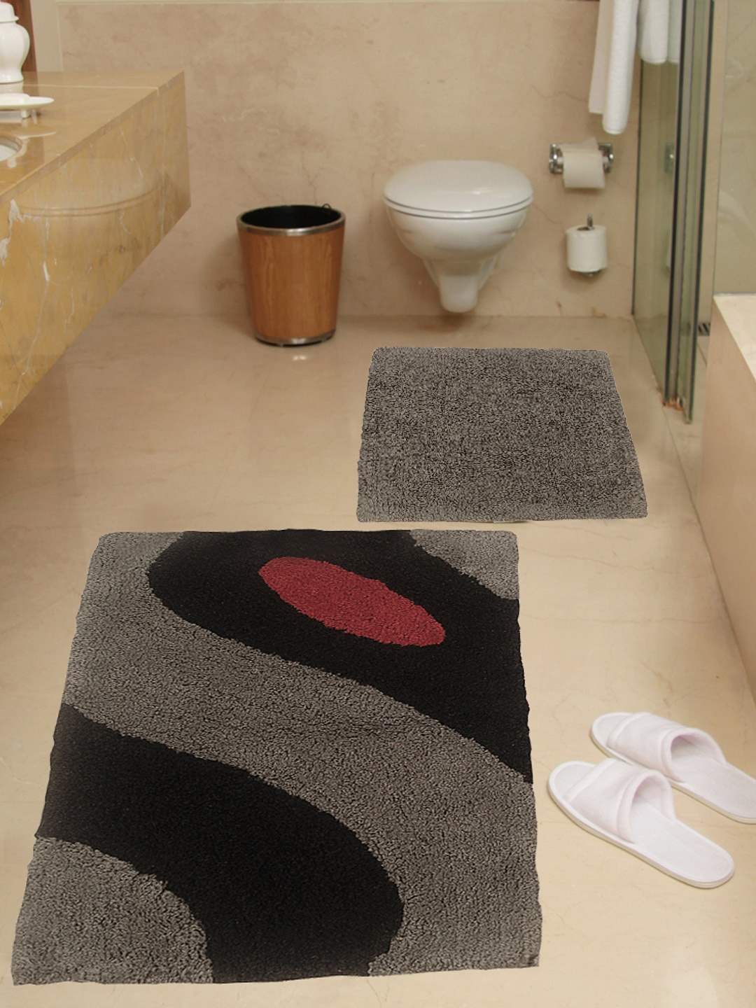 

BIANCA Grey Set of 2 Cotton Rectangular Bath Rugs