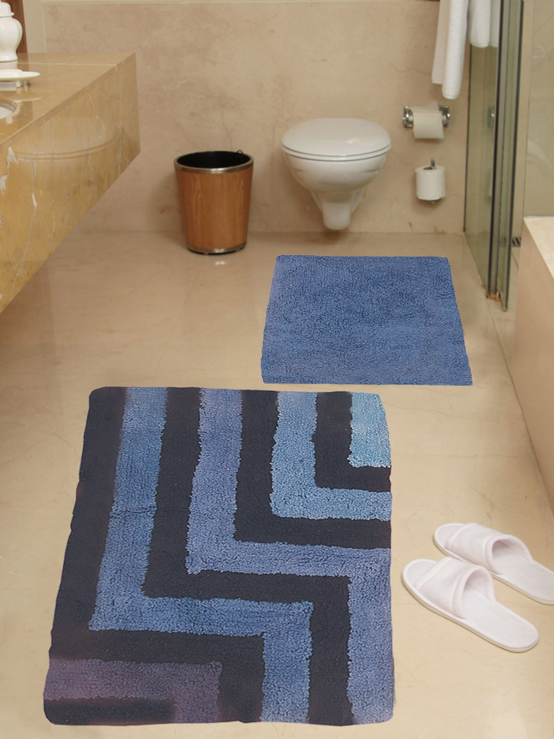 

BIANCA Blue Set of 2 Cotton Rectangular Bath Rugs