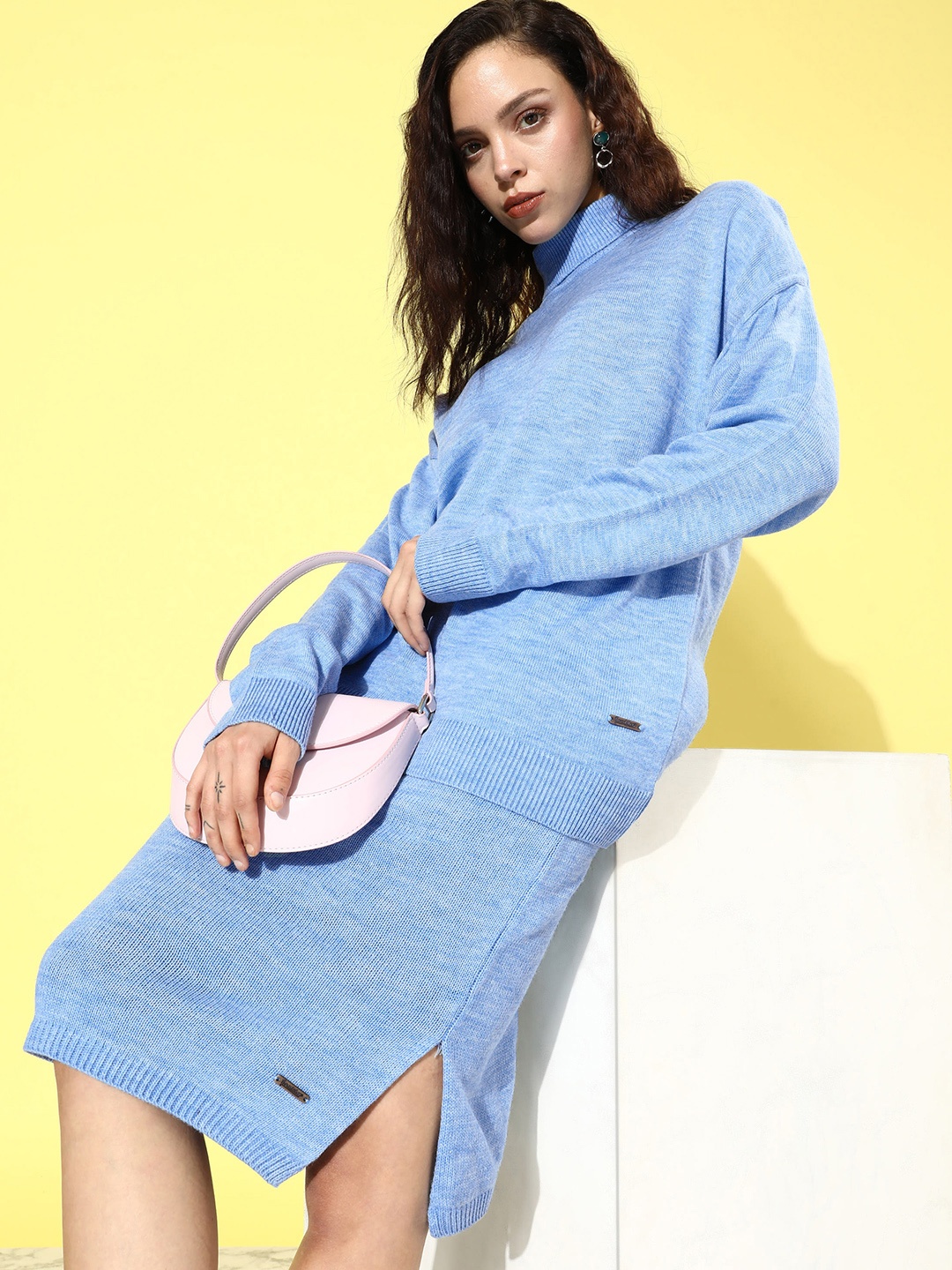 

The Roadster Life Co. Women Self-Design Pullover & Knitted Skirt, Blue