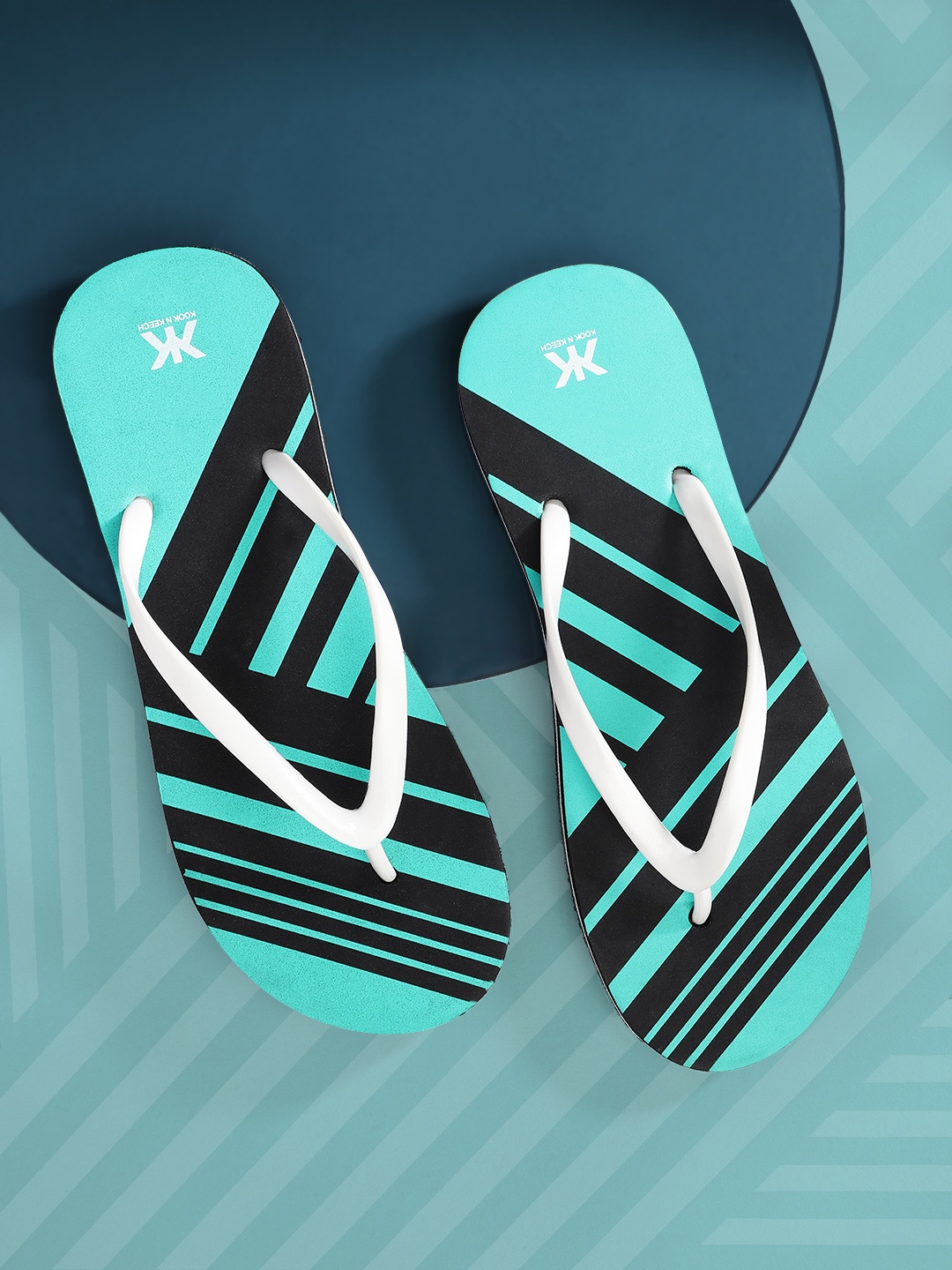 

Kook N Keech Women White & Sea Green Printed Thong Flip-Flops