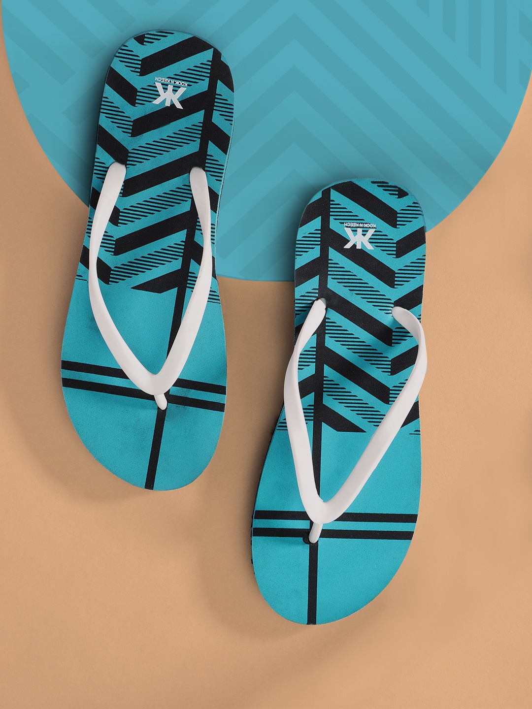 

Kook N Keech Women White & Blue Printed Thong Flip-Flops