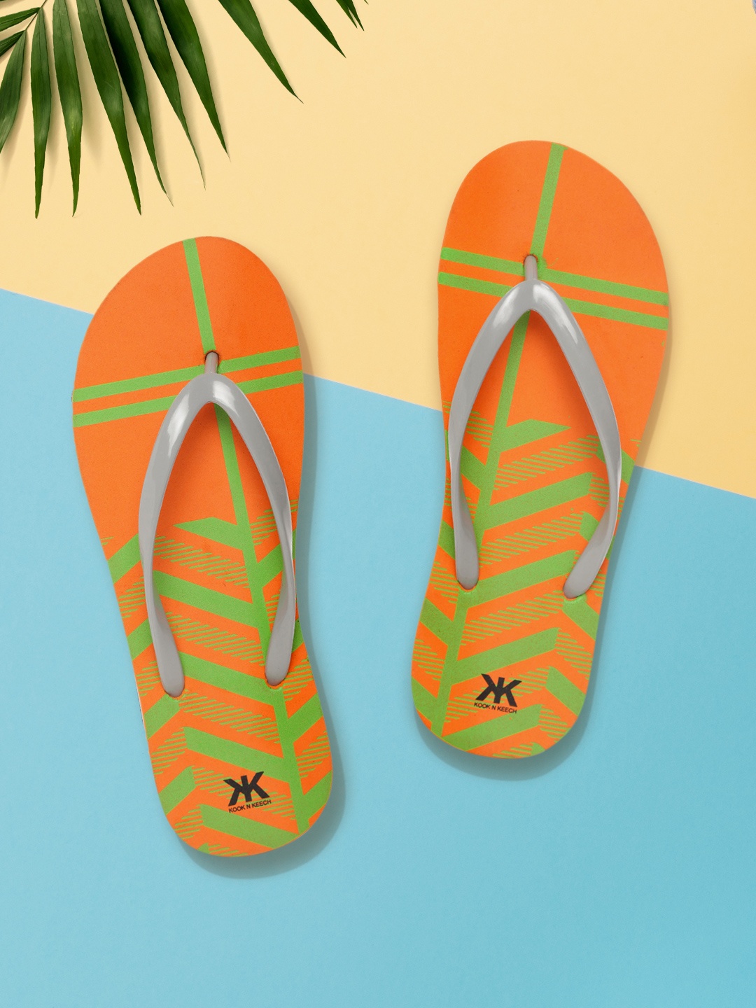 

Kook N Keech Women Grey & Orange Printed Thong Flip-Flops