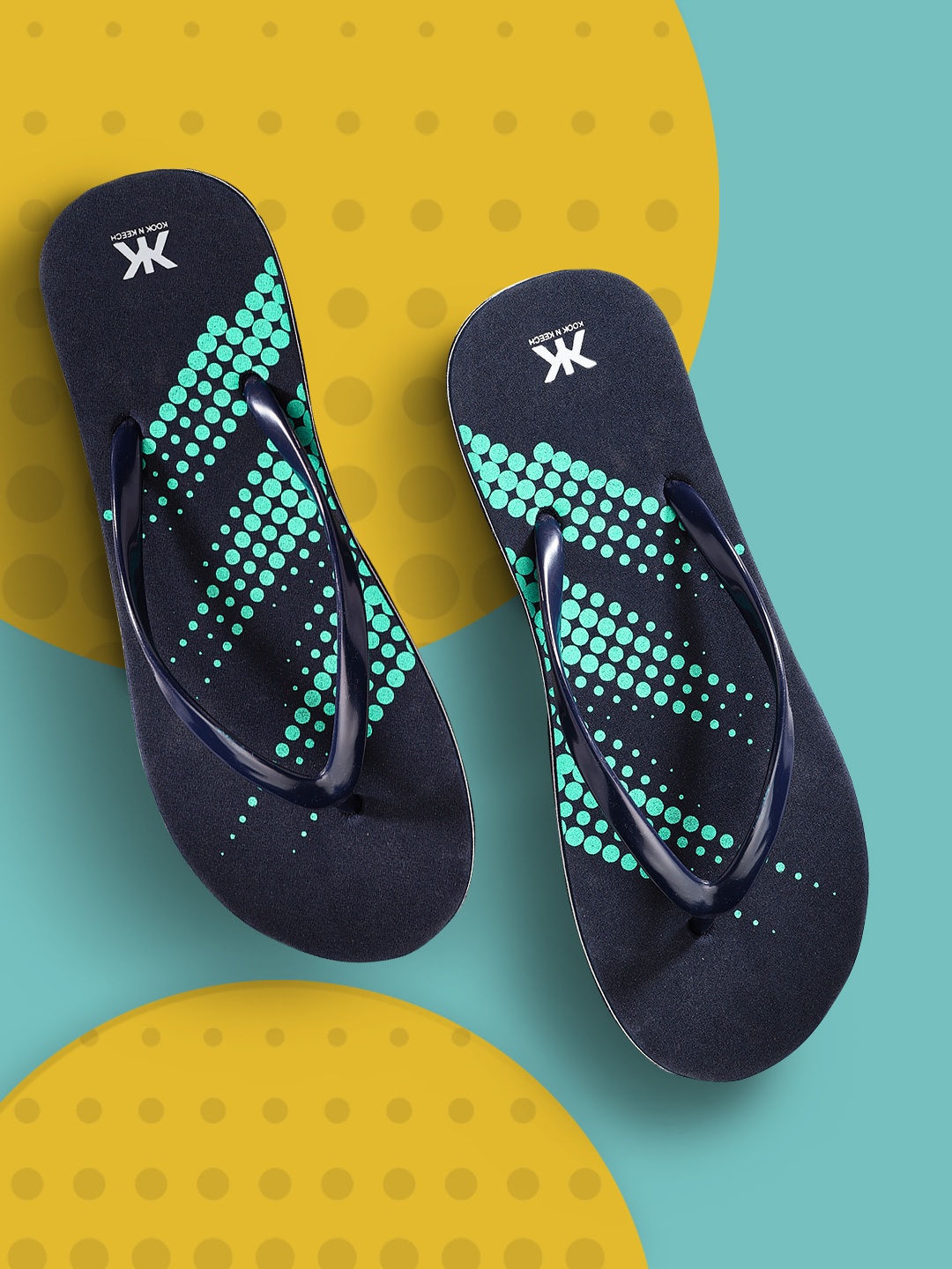 

Kook N Keech Women Navy Blue & Green Printed Thong Flip-Flops