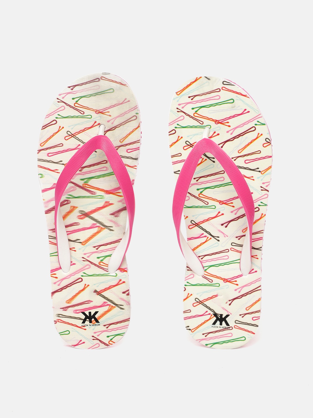 

Kook N Keech Women Pink & Off White Printed Thong Flip-Flops