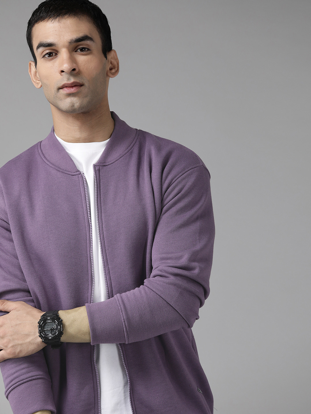

Roadster Men Purple Solid Bomber Jacket