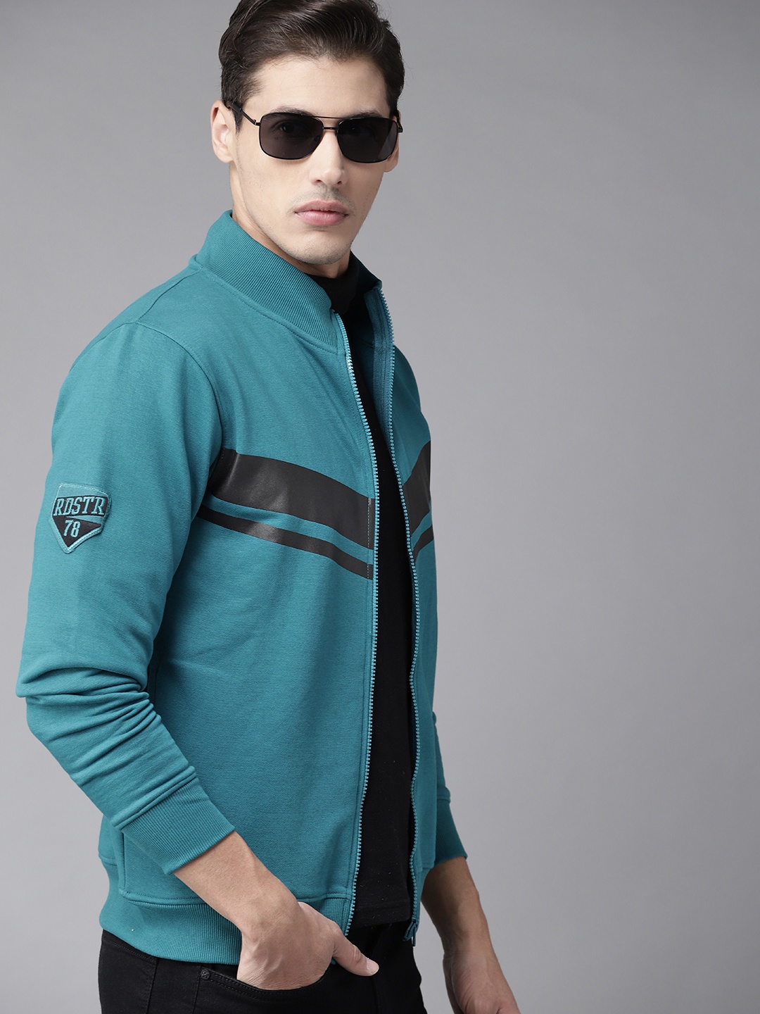 

Roadster Men Teal Blue & Black Colourblocked Tailored Jacket