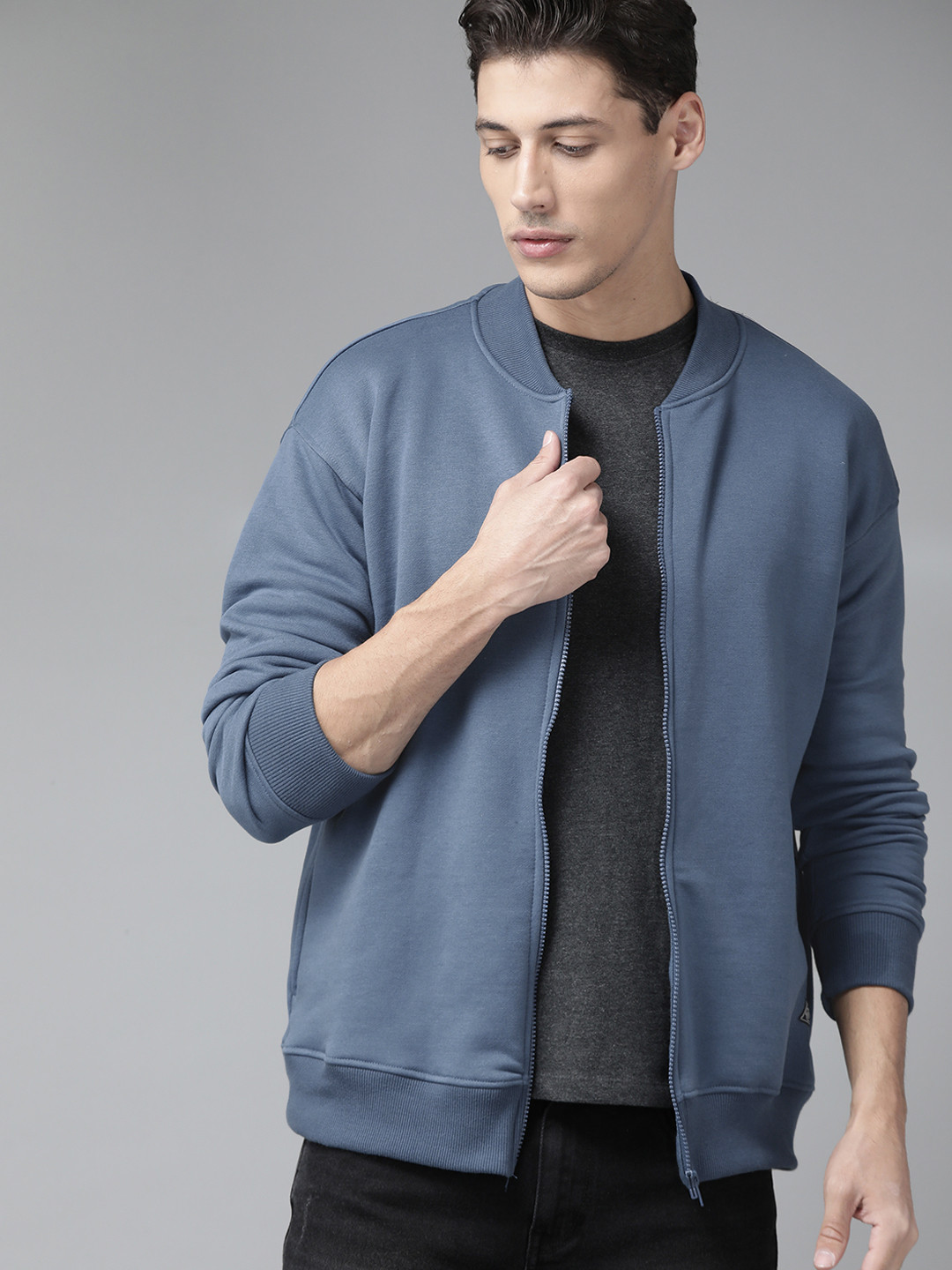 

Roadster Men Blue Solid Bomber Jacket