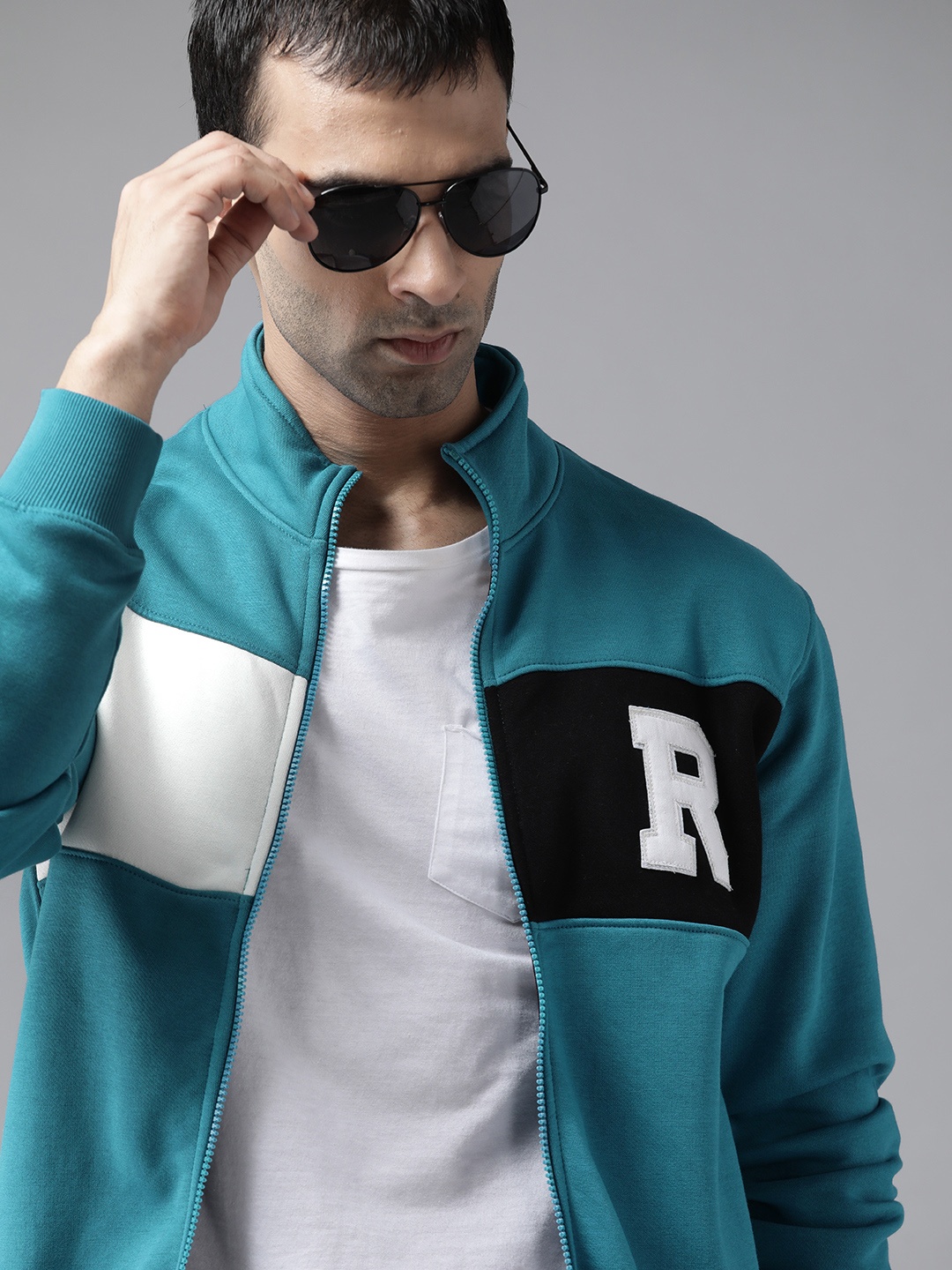 

Roadster Men Teal Black Colourblocked Tailored Jacket