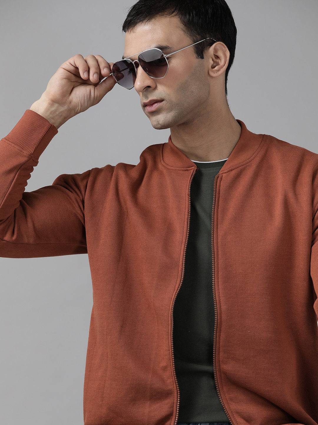 

Roadster Men Rust Brown Solid Bomber Jacket