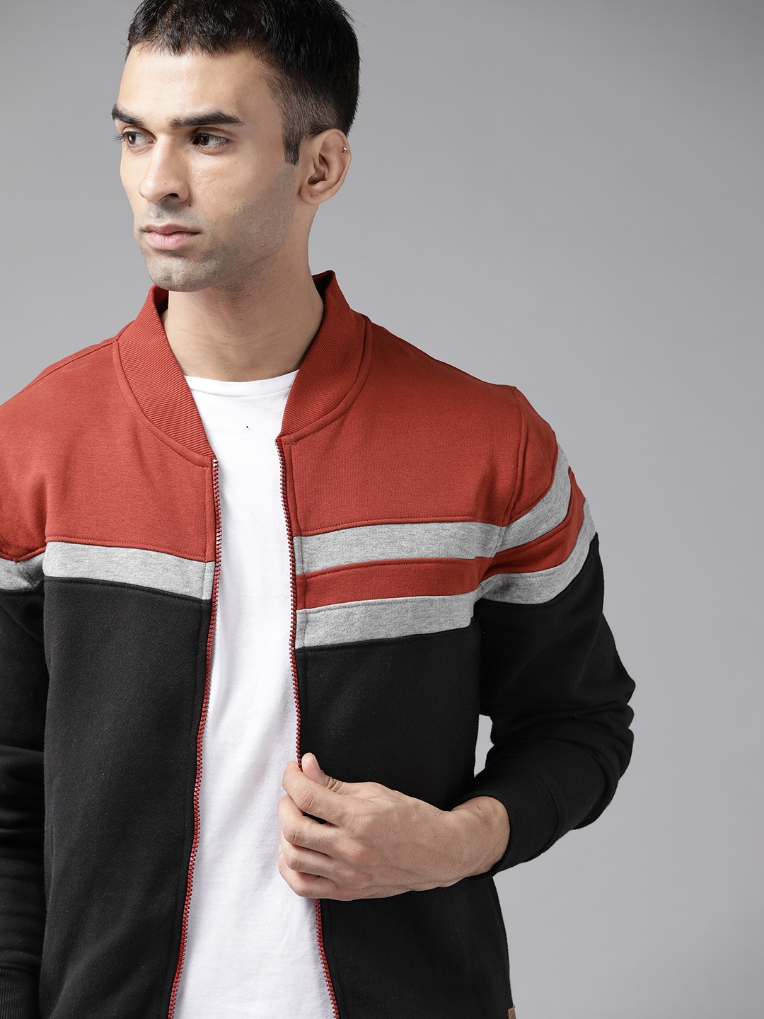 

Roadster Men Black & Rust Colourblocked Tailored Jacket