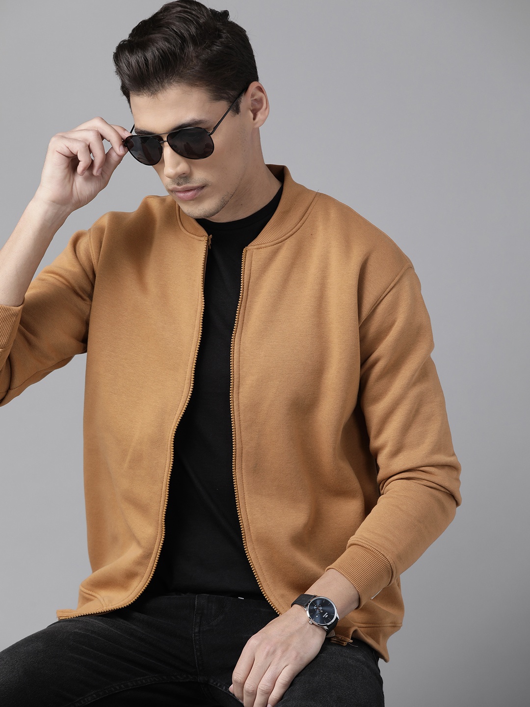 

Roadster Men Khaki Solid Bomber Jacket