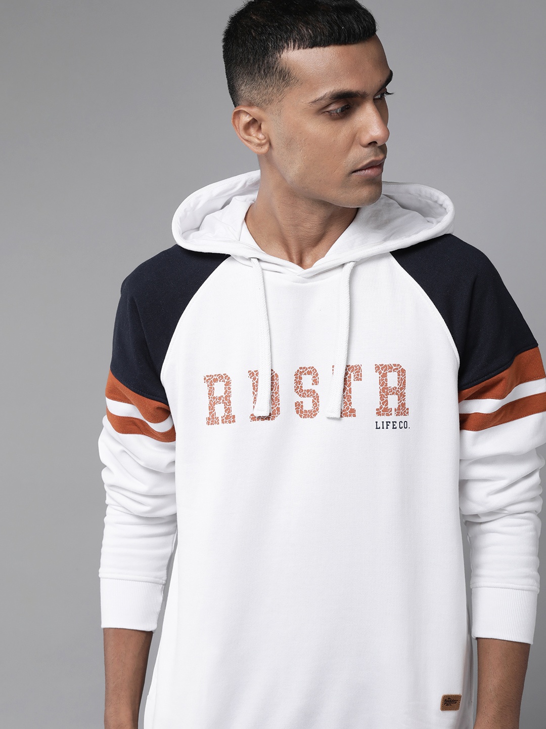 

Roadster Men White Printed Hooded Sweatshirt