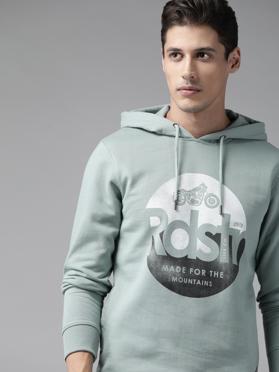 

Roadster Men Blue Printed Hooded Sweatshirt