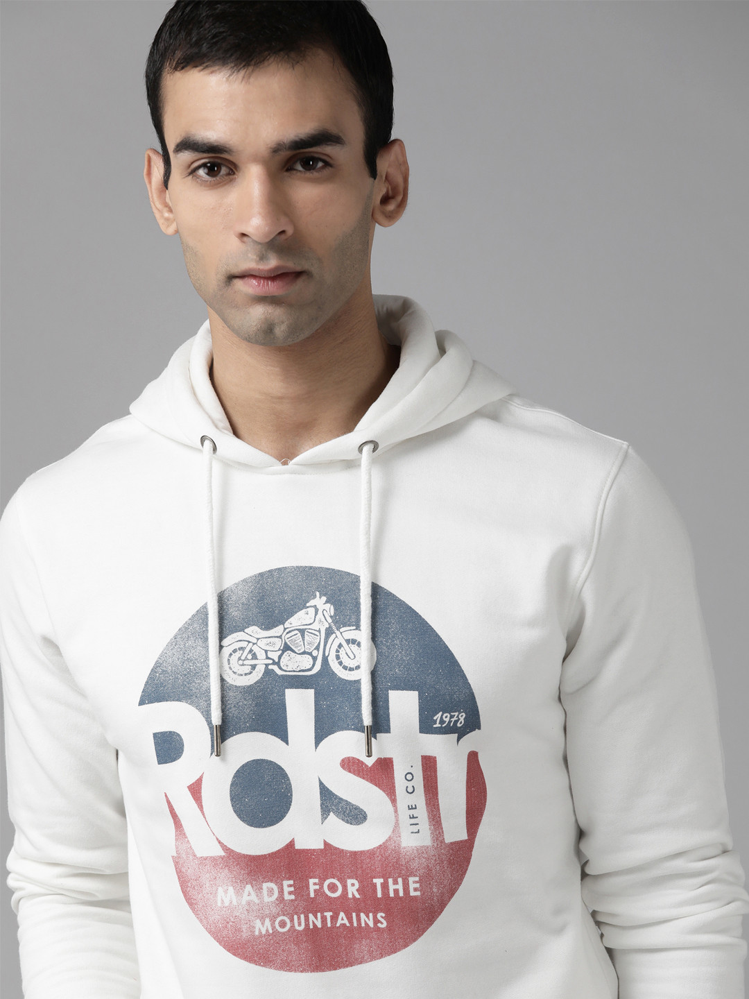 

Roadster Men White Brand Logo Printed Hooded Sweatshirt